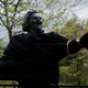 A partially covered statue of singer Kate Smith is seen near the Wells Fargo Center, Friday, April 19, 2019, in Philadelphia.